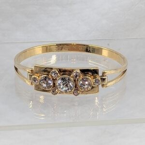 Ann Taylor Rhinestone Gold Tone Hinged Bracelet Engraved Strenghth